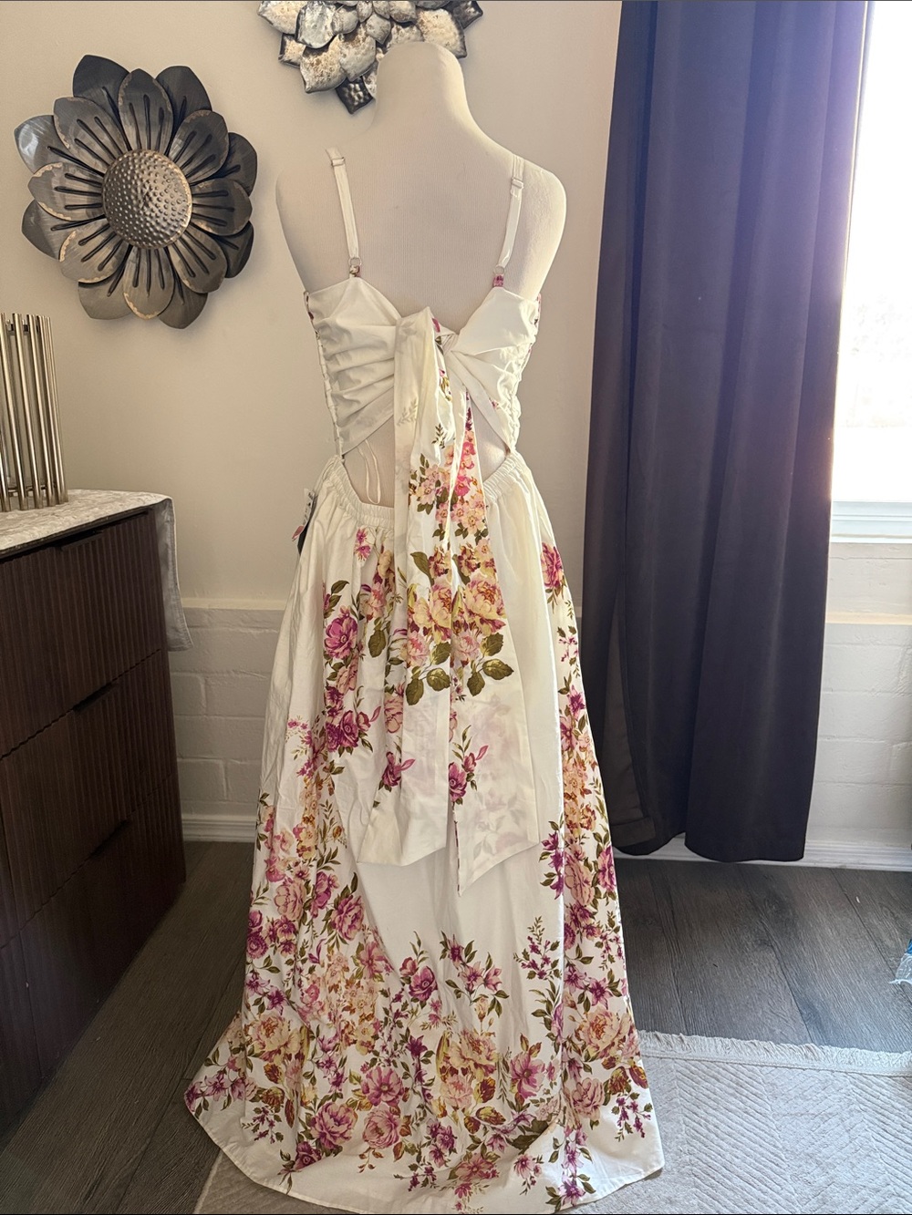 NWT! Floral Tie-Back Maxi Dress - White with Pink Floral